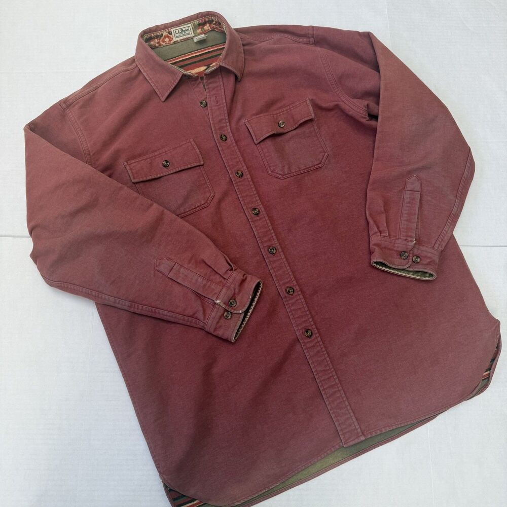 Vintage LL Bean Aztec Navajo Blanket Lined Flannel Chamois Shacket Shirt XL Tall